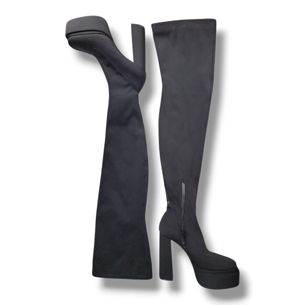 ZARA Black Platform Boots Over the Knee Fabric 5” Block Heel EU SIZE 36 US 6